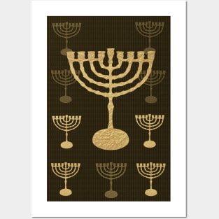 Happy Hanukkah Festival! Jewish Holiday Hanukkah Gold Menorah Vintage Decoration Posters and Art